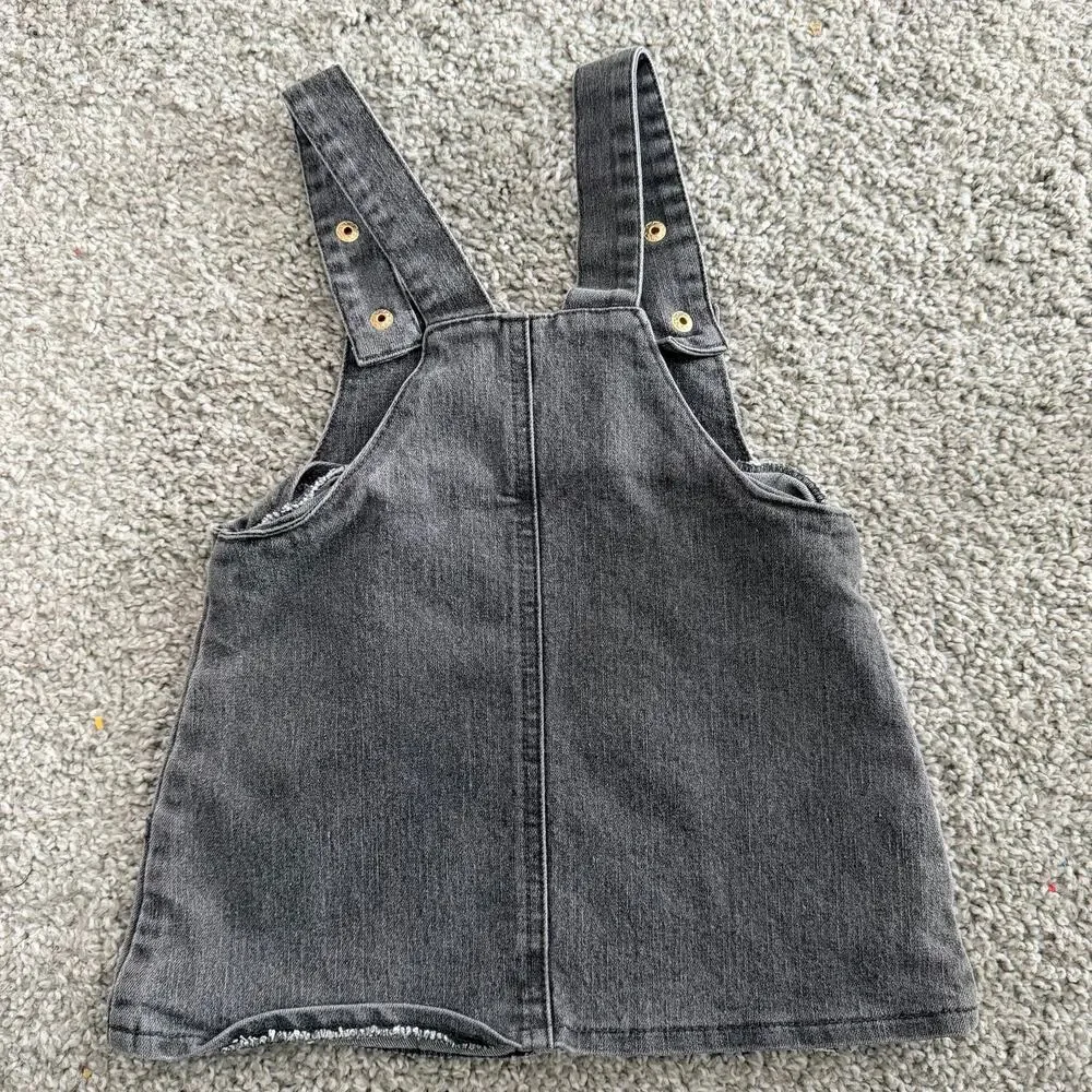 Disney Junior Overall Dress Girls 18M Gray Denim Pockets Adj Straps Minnie Mouse